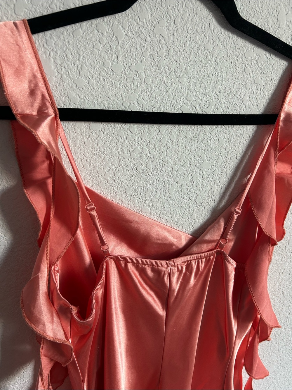 Pink Satin Ruffle Strap Mini Dress - Picture 6 of 9